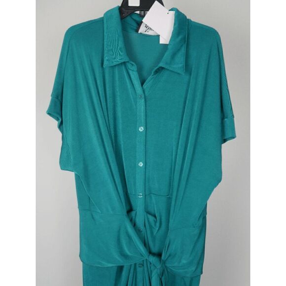 Nina Parker Trendy Plus Size Tie-Front Ruched Shirtdress 4X - Picture 3 of 10